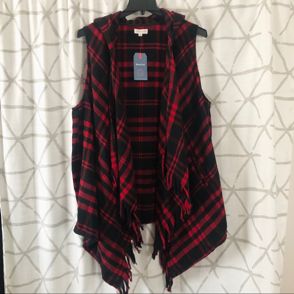 Red Plaid Hooded Vest